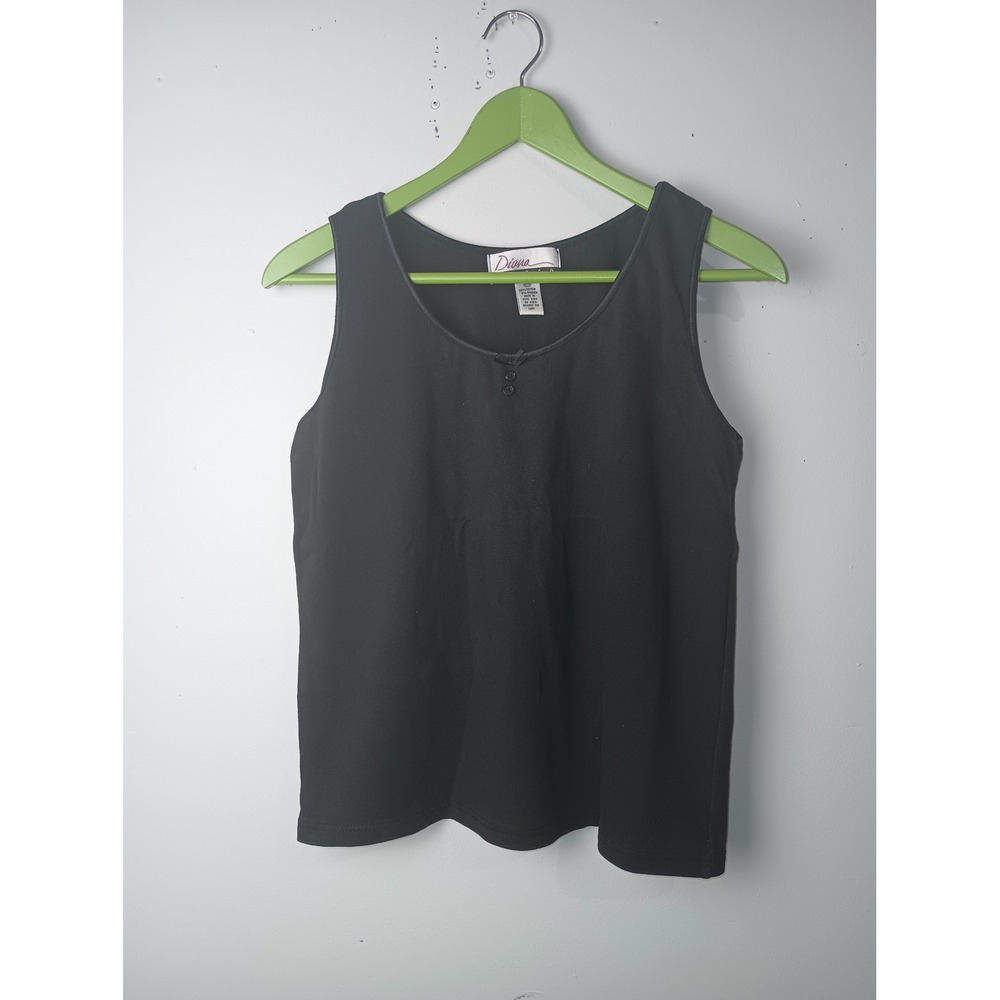 Vintage Diana Marco Black Scoop Neck Tank Top Bow Detail Cotton Blend Size 18/20